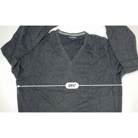 Lands End Gray Cotton V-neck Sweater sz XL 46/48 Modern‎ Classic - Picture 4 of 9